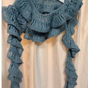 Daniele Meucci Made in Italy Boho Light Blue 100% Mohair Crochet Scarf